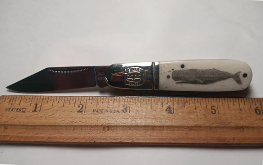 Scrimshawed Whale on Barlow-Style Knife
