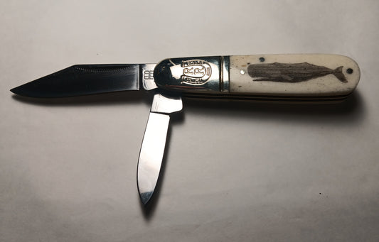 Scrimshawed Whale on Barlow-Style Knife